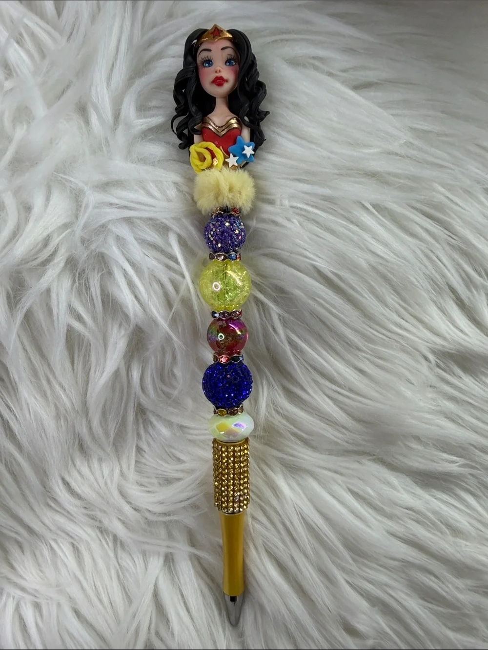 Wonder Woman-Inspired Decorative Beaded Pen - Yellow & Multicolor